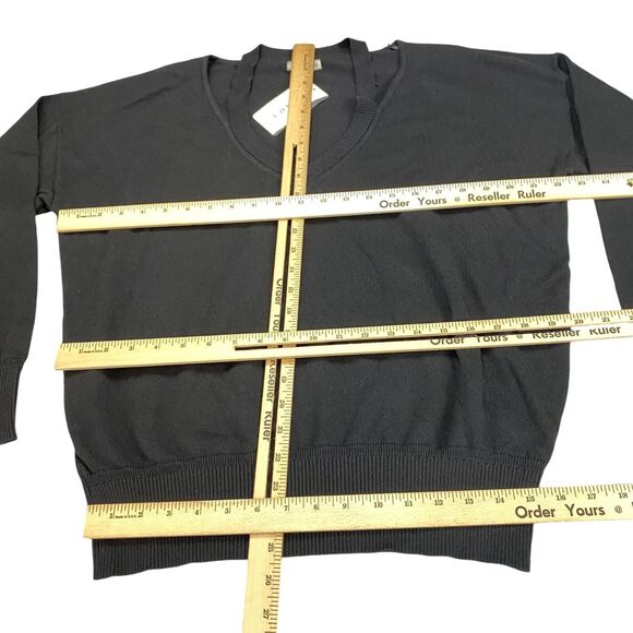 Jamison Sweater Womens Medium Black Long Sleeve Olivia Cut Out V Neck Pullover - Picture 4 of 12